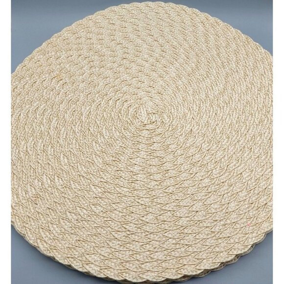 Light Tan Brown Woven Summer Round Placemat Set of 4 Braided Table Mats 15" - Picture 2 of 8